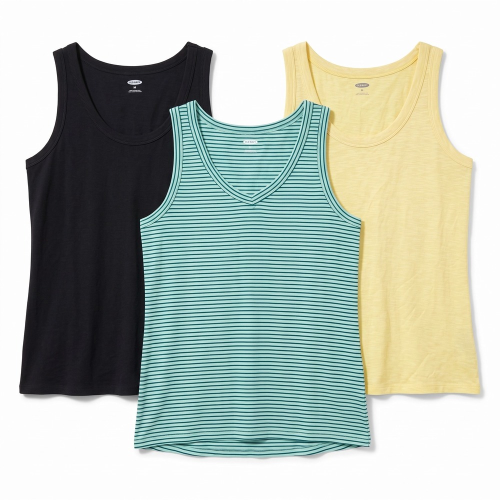 Old Navy M Womens Luxe V-Neck Tank Top 3-Pack Black Yellow Teal Casual Coastal